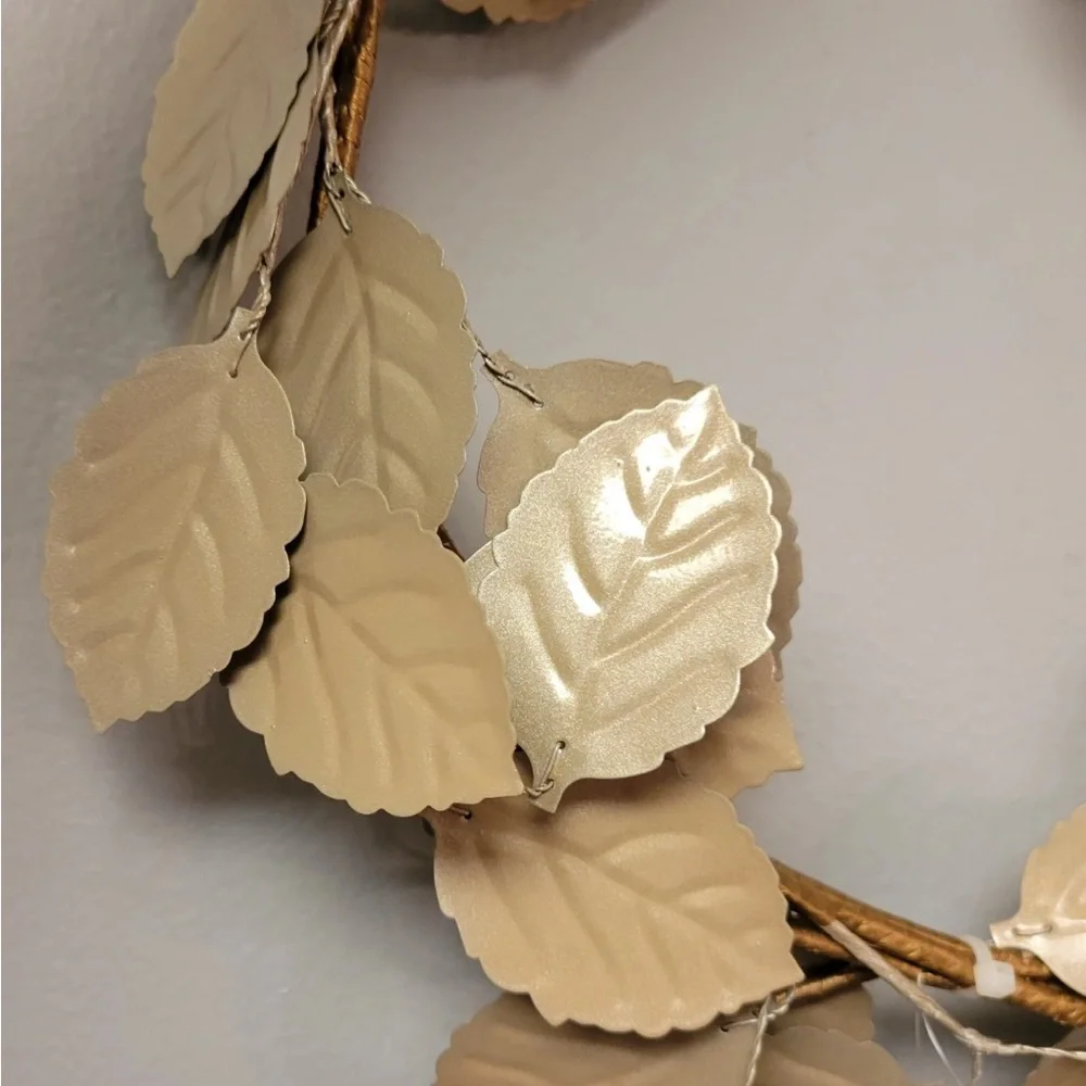 My Texas House Garland Metal Leaf Leaves 6 Ft Champagne Lt Taupe Wired Decor